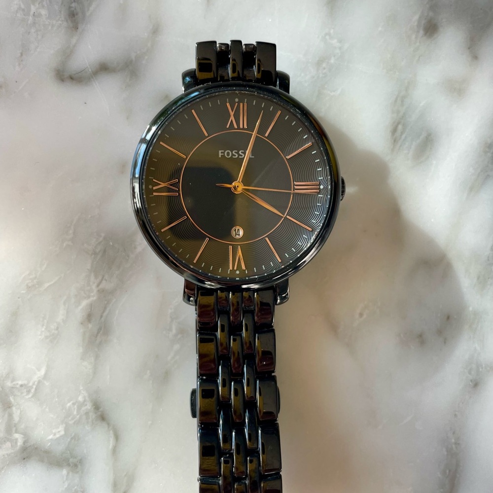 Fossil Black and Rose Gold Watch